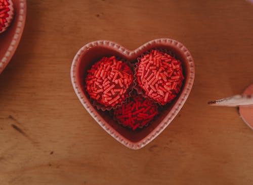 Cakes on Heart-Shaped Tray