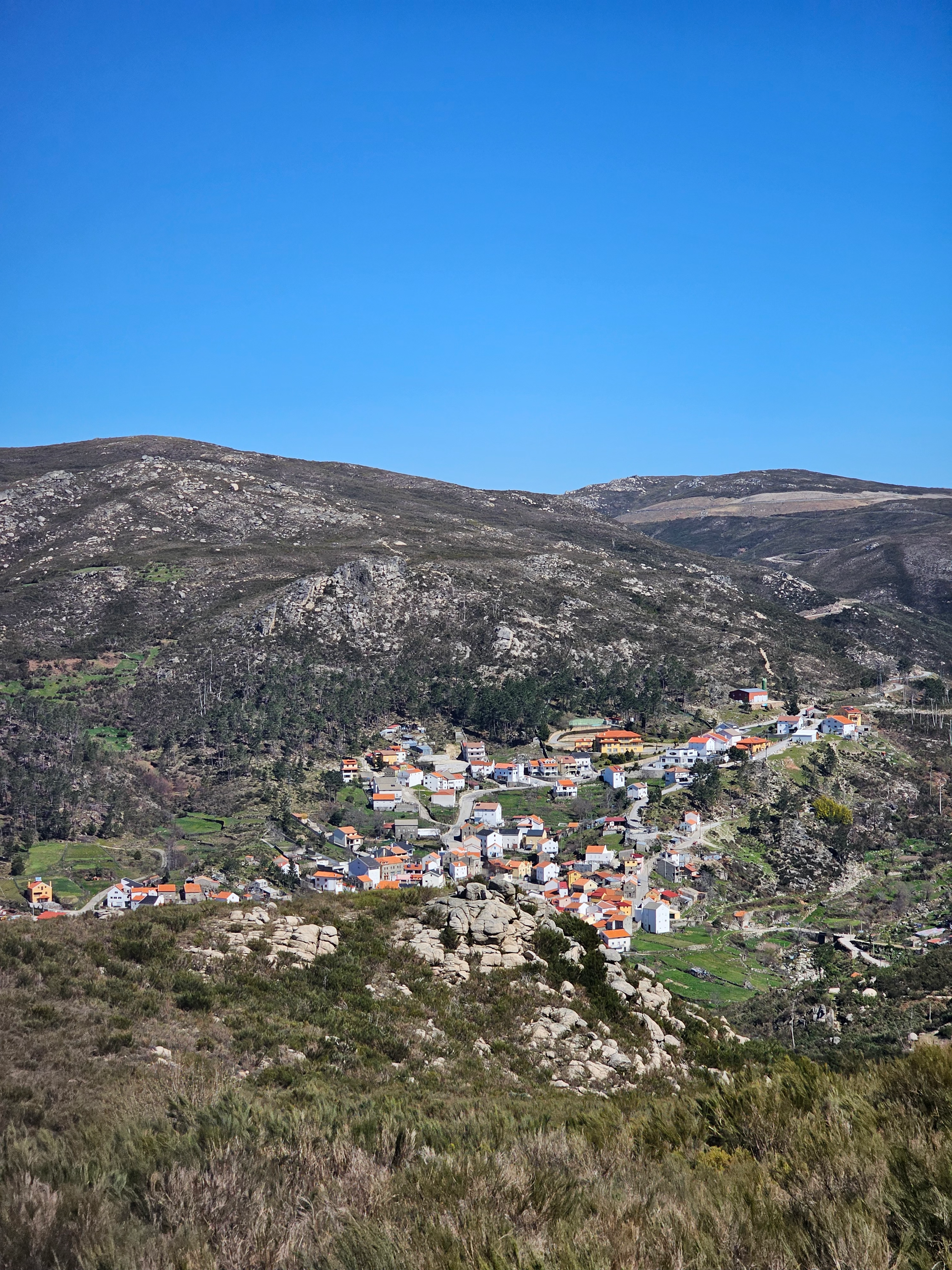 Aerial view of a picturesque village nestled in the hills of Guarda, Portugal.