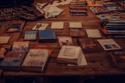 Various books on a wooden table