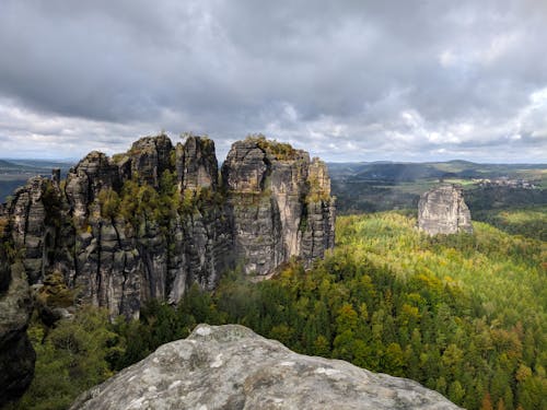 Photo of Rock Formation Under Cloudy Sky