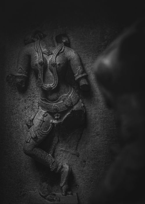 Free Close-up of a detailed stone sculpture in grayscale, highlighting ancient craftsmanship. Stock Photo