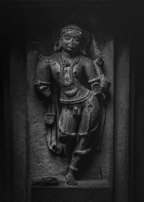 Free Monochrome image of an intricately carved stone sculpture from Malshiras, MH, India. Stock Photo