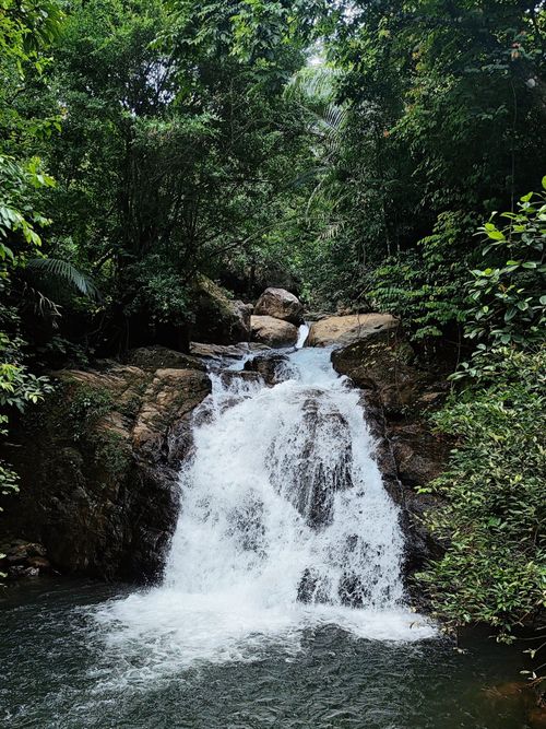 Free A beautiful waterfall surrounded by lush greenery in Vagamon, Kerala, India. Perfect for nature and travel themes. Stock Photo