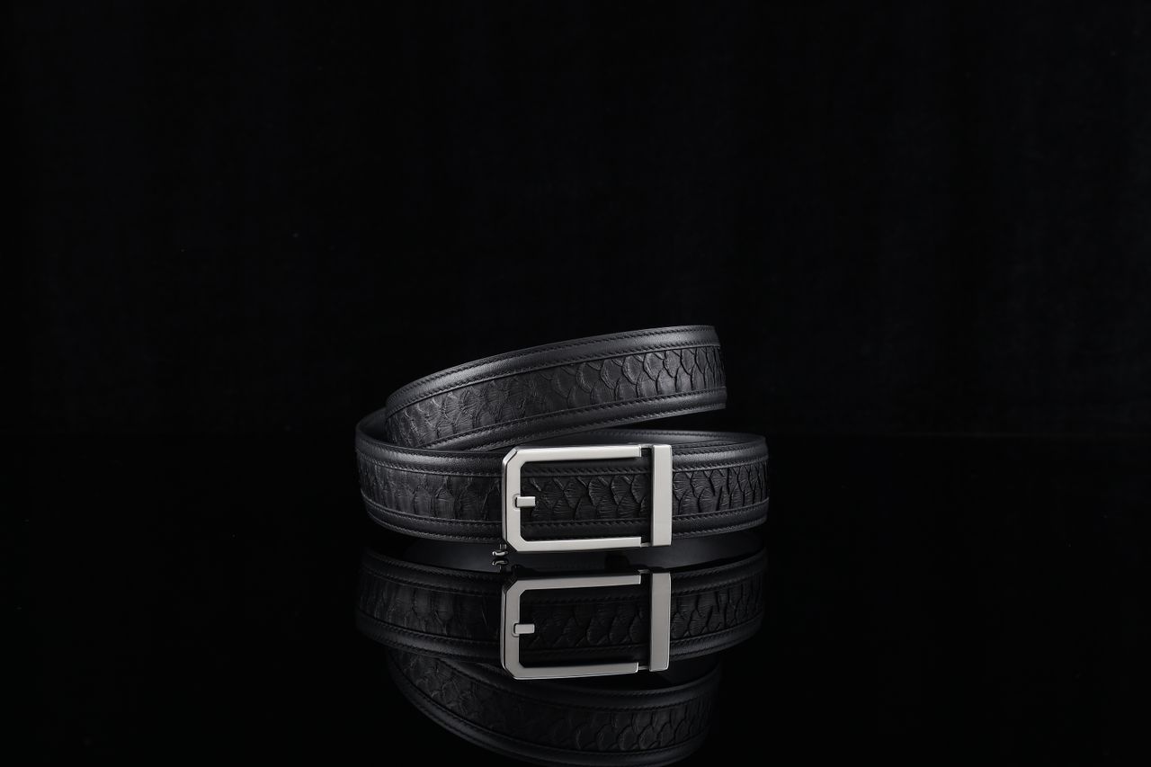 stylish black leather belt with a silver buckle perfect for fashion an