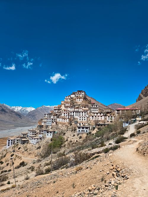 Free A breathtaking view of Key Monastery in Spiti Valley, showcasing traditional architecture against a vivid blue sky. Stock Photo