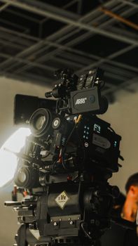 Close-up of a high-end cinema camera rig used in professional filmmaking on set in İstanbul.