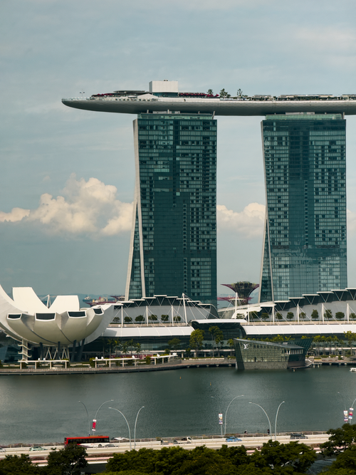 Free Iconic skyline featuring Marina Bay Sands and ArtScience Museum in Singapore. Stock Photo