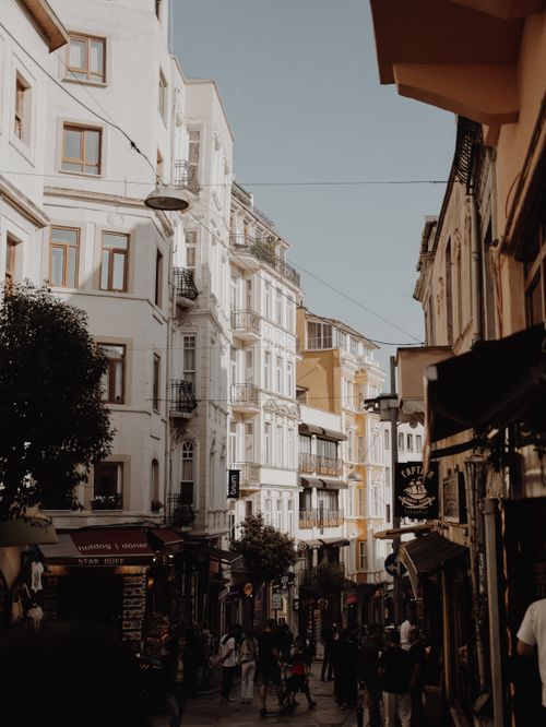 Free A picturesque street in Istanbul showcasing historic architecture and bustling city life. Stock Photo