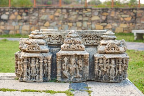 Free Detailed stone carving sculpture at Udaipur, showcasing traditional Indian architectural art. Stock Photo