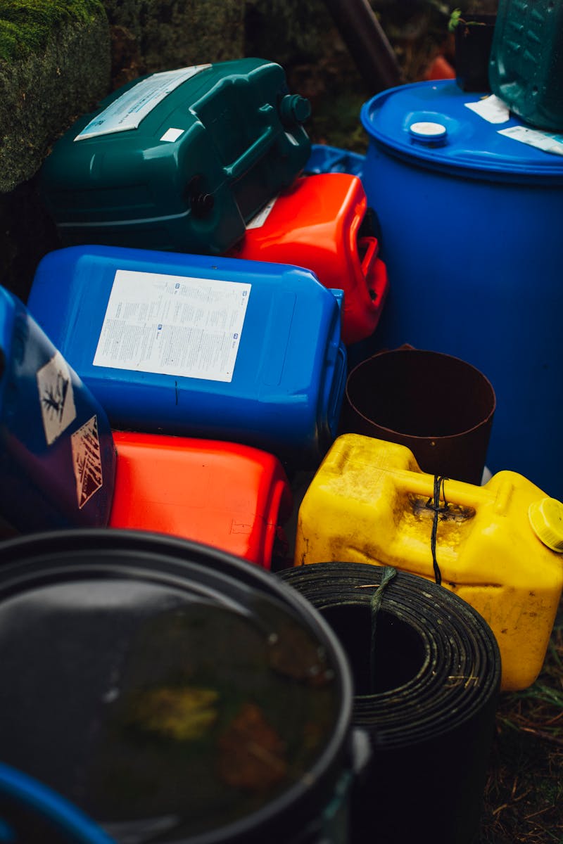 Colorful plastic containers for chemicals