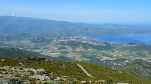 Free A breathtaking aerial view of the landscape and coastline near Bastia, Corsica. Stock Photo