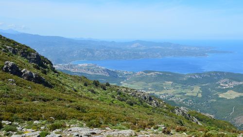 Free A breathtaking aerial photograph showcasing the coastline and mountains of Bastia, Corse, France. Stock Photo