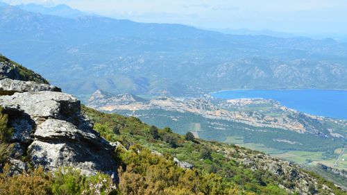 Free A breathtaking aerial view showcasing the landscape and coast of Bastia, Corse, France. Stock Photo