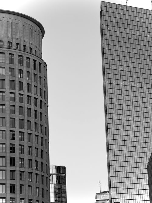 Free Black and white photo of Boston's modern skyscrapers against a clear sky. Stock Photo