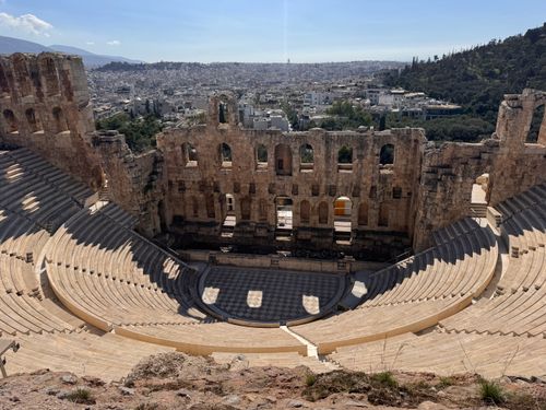 Free The ancient Odeon of Herodes Atticus amphitheater overlooking Athens, Greece. Stock Photo