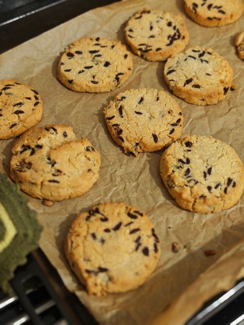 Free Warm and delicious homemade chocolate chip cookies fresh from the oven on parchment paper. Stock Photo