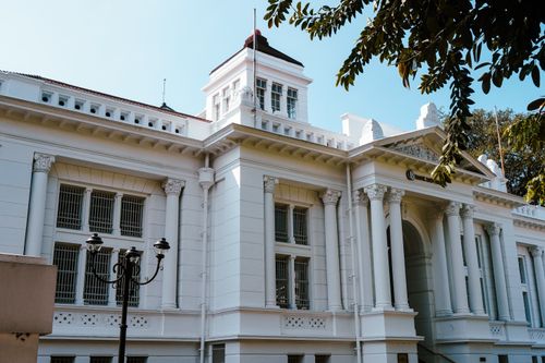 Free A historic colonial-style building in Bandung, featuring classic columns and intricate details. Stock Photo