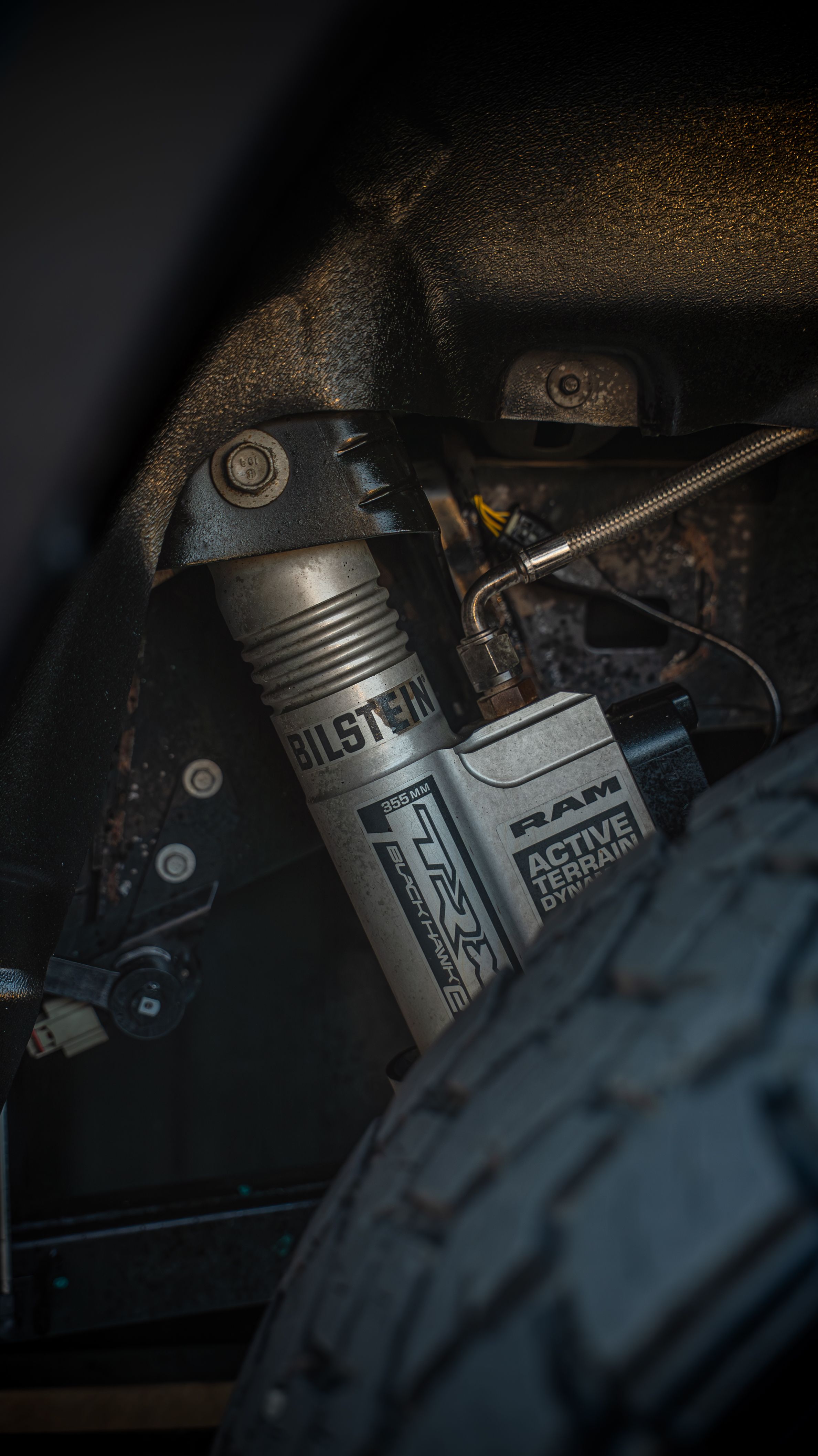 Close-up of off-road vehicle suspension system