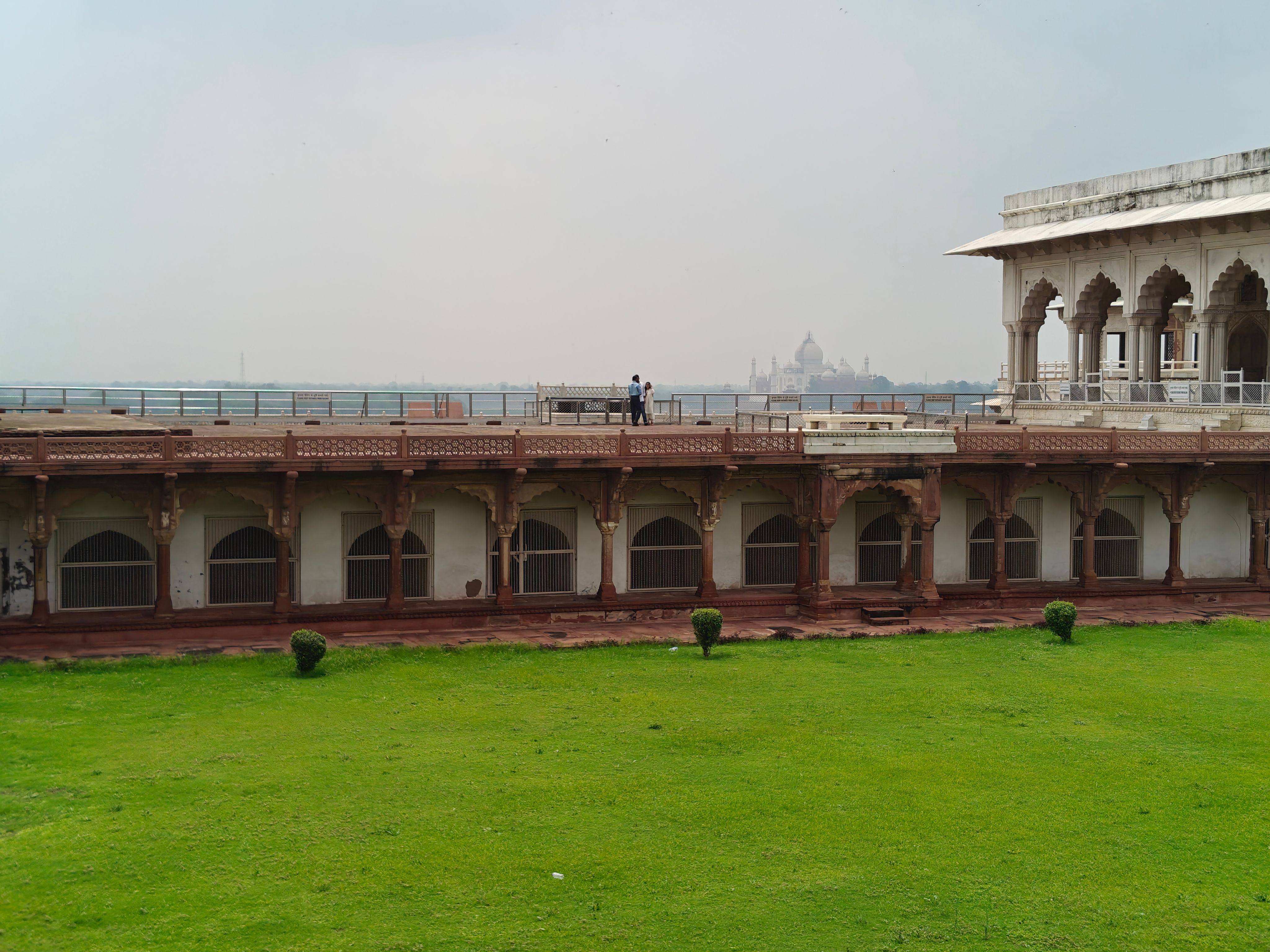 agra fort red sandstone mughal palace ramparts yamuna river