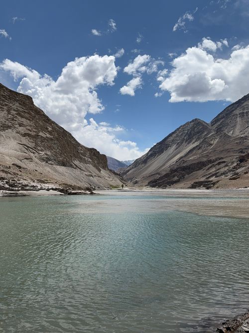 Free Stunning view of river flowing through mountainous landscape in Ladakh, India. Stock Photo