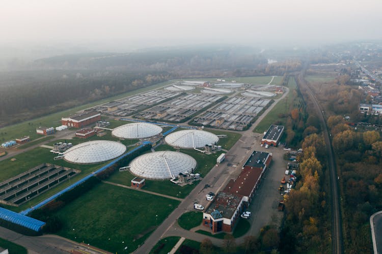 Aerial View Of Wastewater Treatment Plant