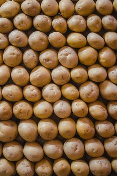 A detailed close-up of fresh potatoes in a market display in Ciudad de México, México.