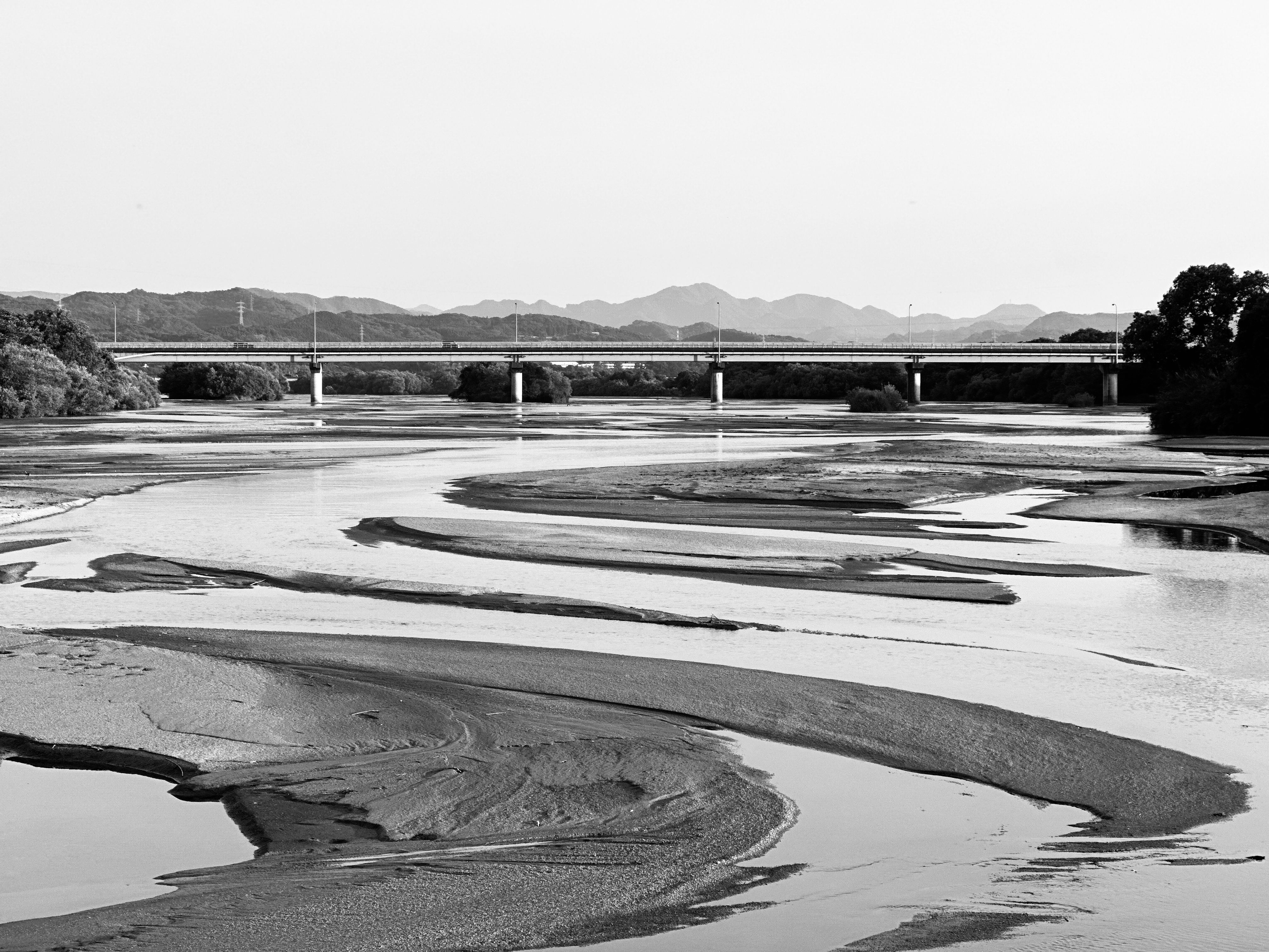 The Periyar river sandbanks at Aluva Manappuram with the town bridge behind