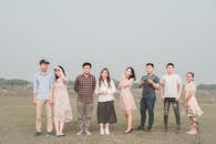 Group of ethnic young friends in terrain