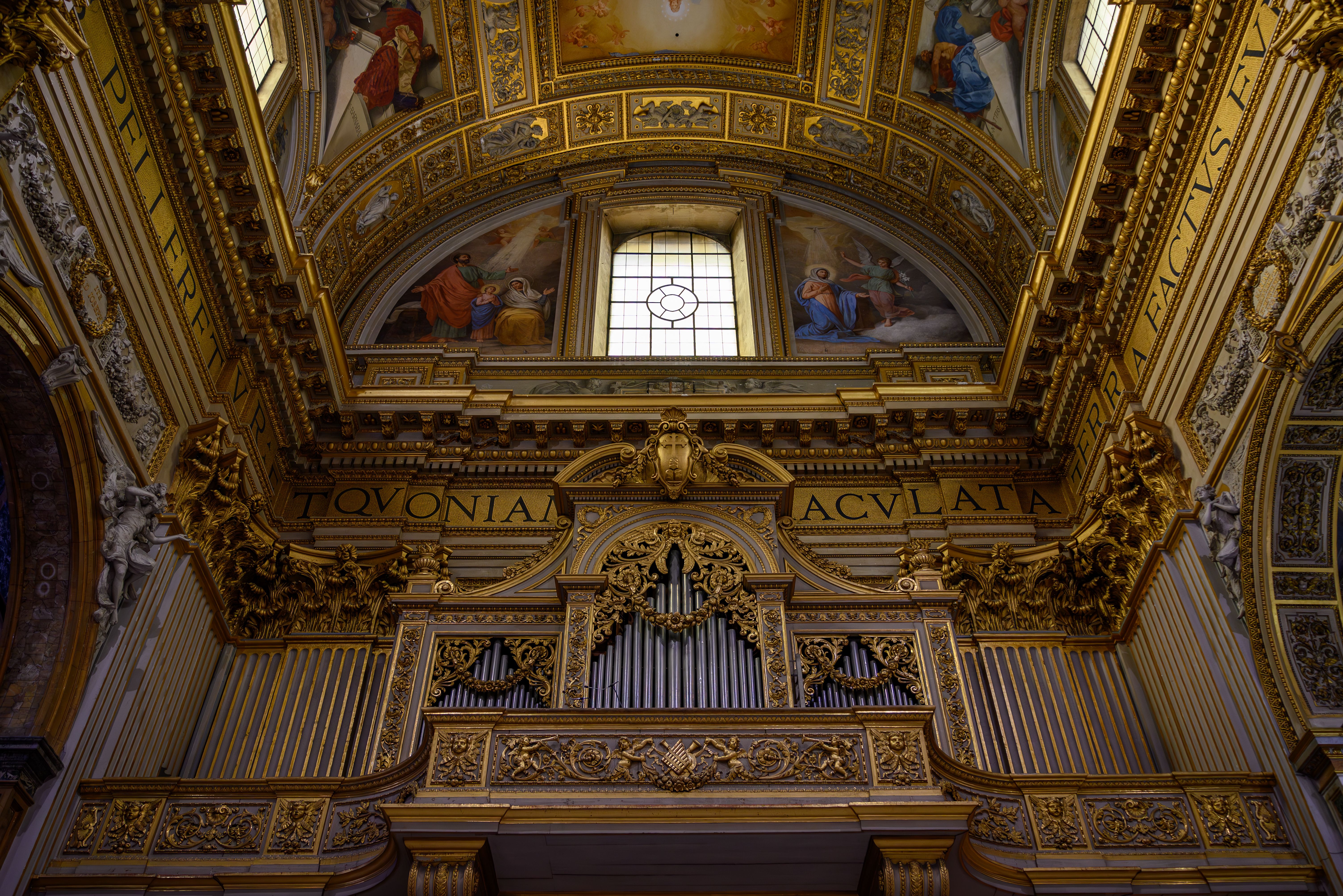 Ornate interior of St. John's Co-Cathedral in Valletta, Malta