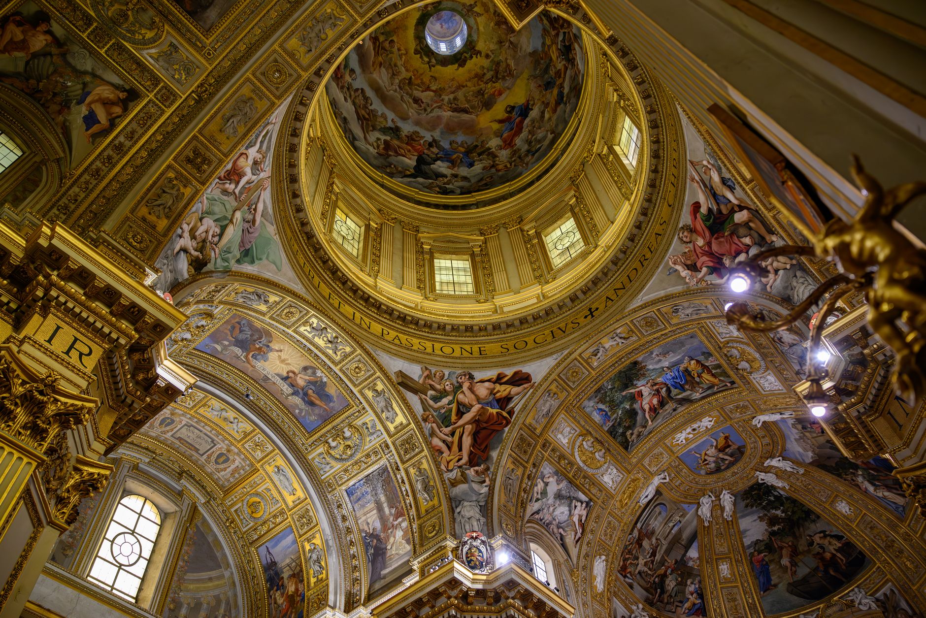 Experience the breathtaking beauty of a Roman cathedral's elaborate painted ceiling in vivid detail.