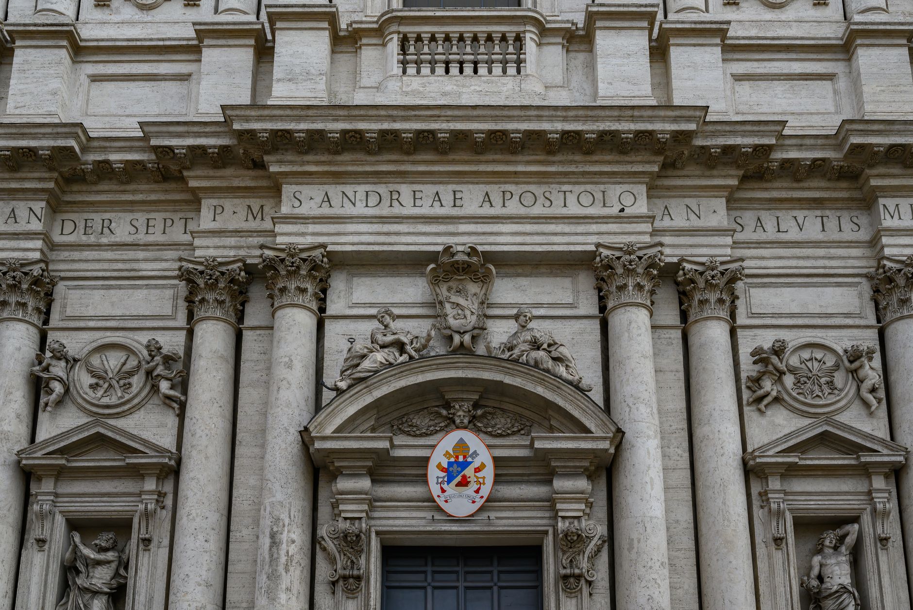 A detailed view of the architectural facade of Sant'Andrea della Valle church in Rome, Italy.