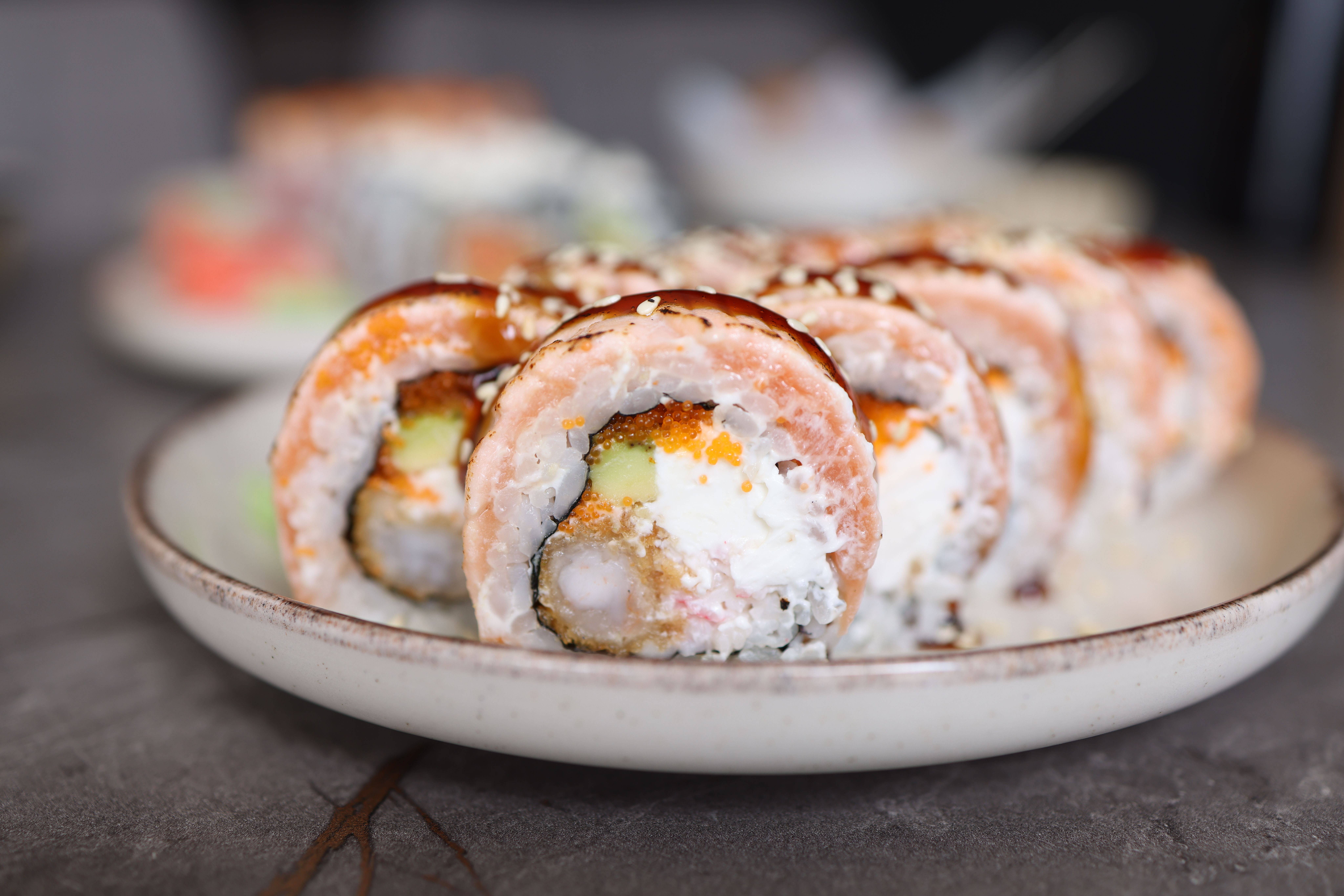 Japanese miso soup and sushi roll served together
