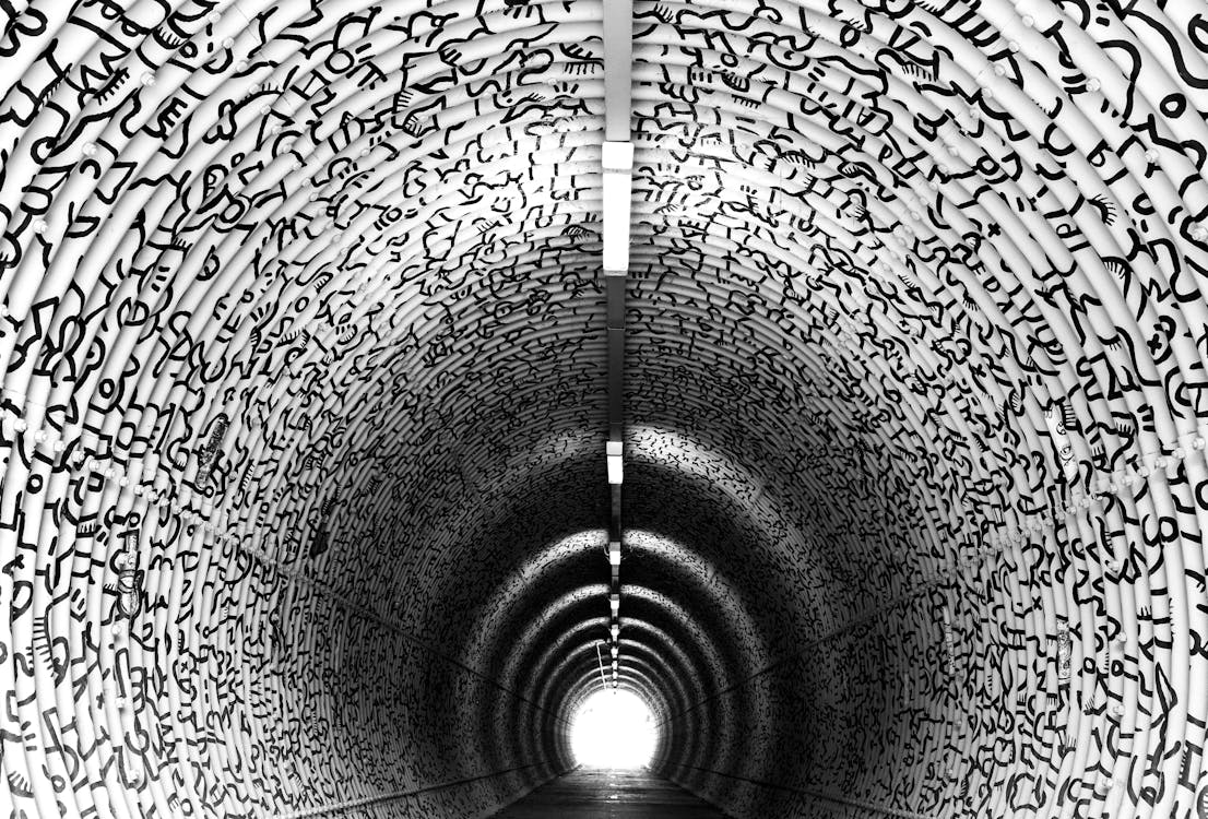 Free Painted industrial tunnel in contrast Stock Photo