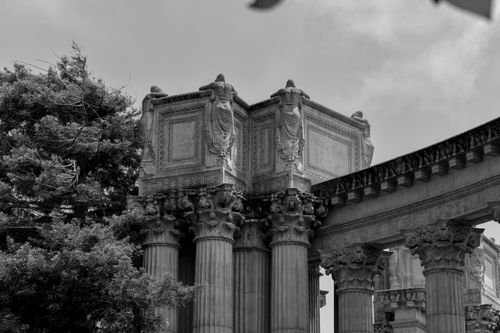 Free Detailed shot of ornate columns and statues at the Palace of Fine Arts in San Francisco. Stock Photo