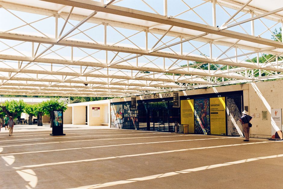 Outdoor view of Musée Ciné Ludo in Occitanie, France, featuring modern architectural design.