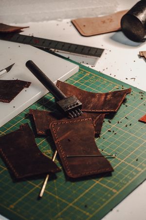 Artisan leather crafting workspace