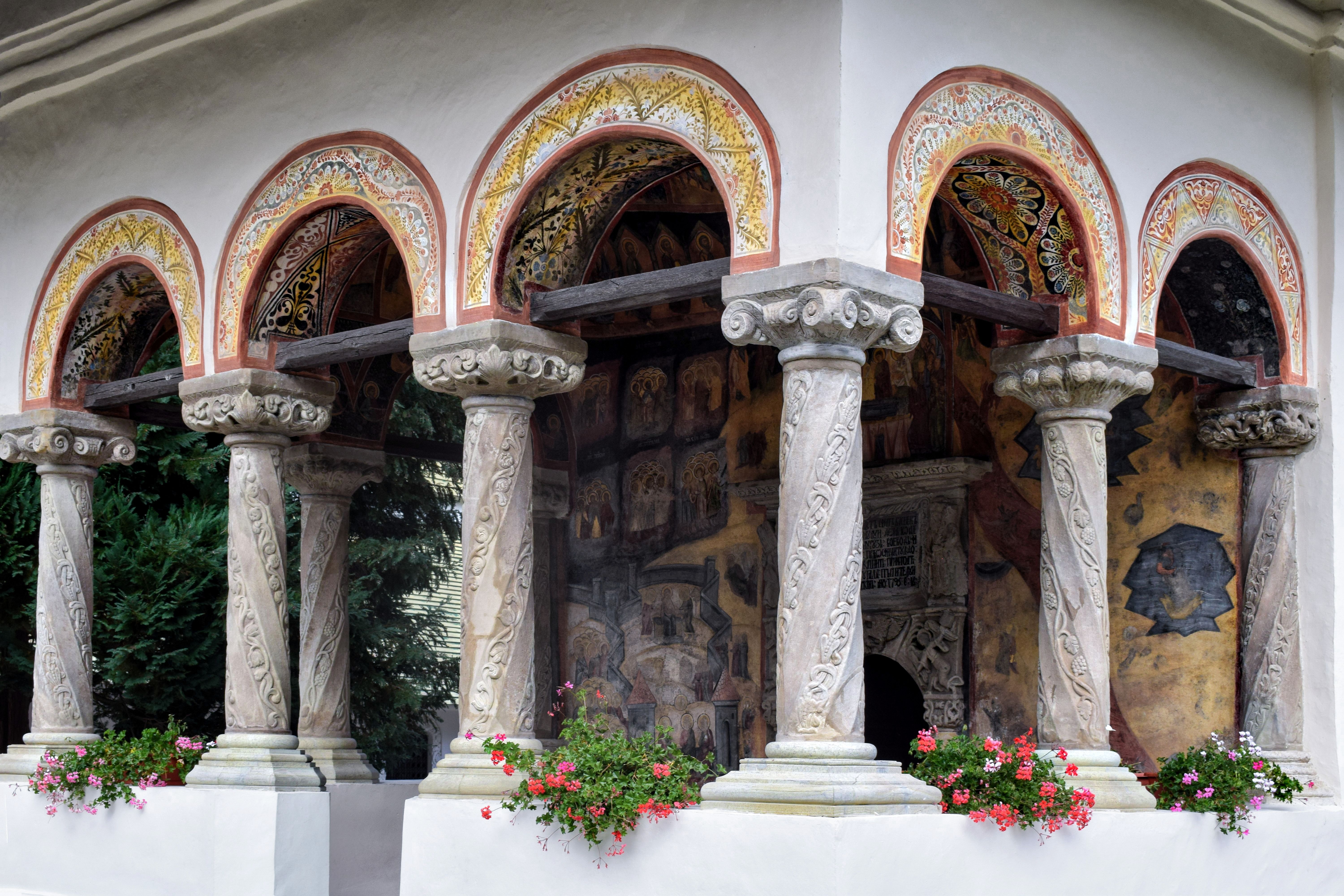 sinaia monastery orthodox church transylvania mountains architecture courtyard garden