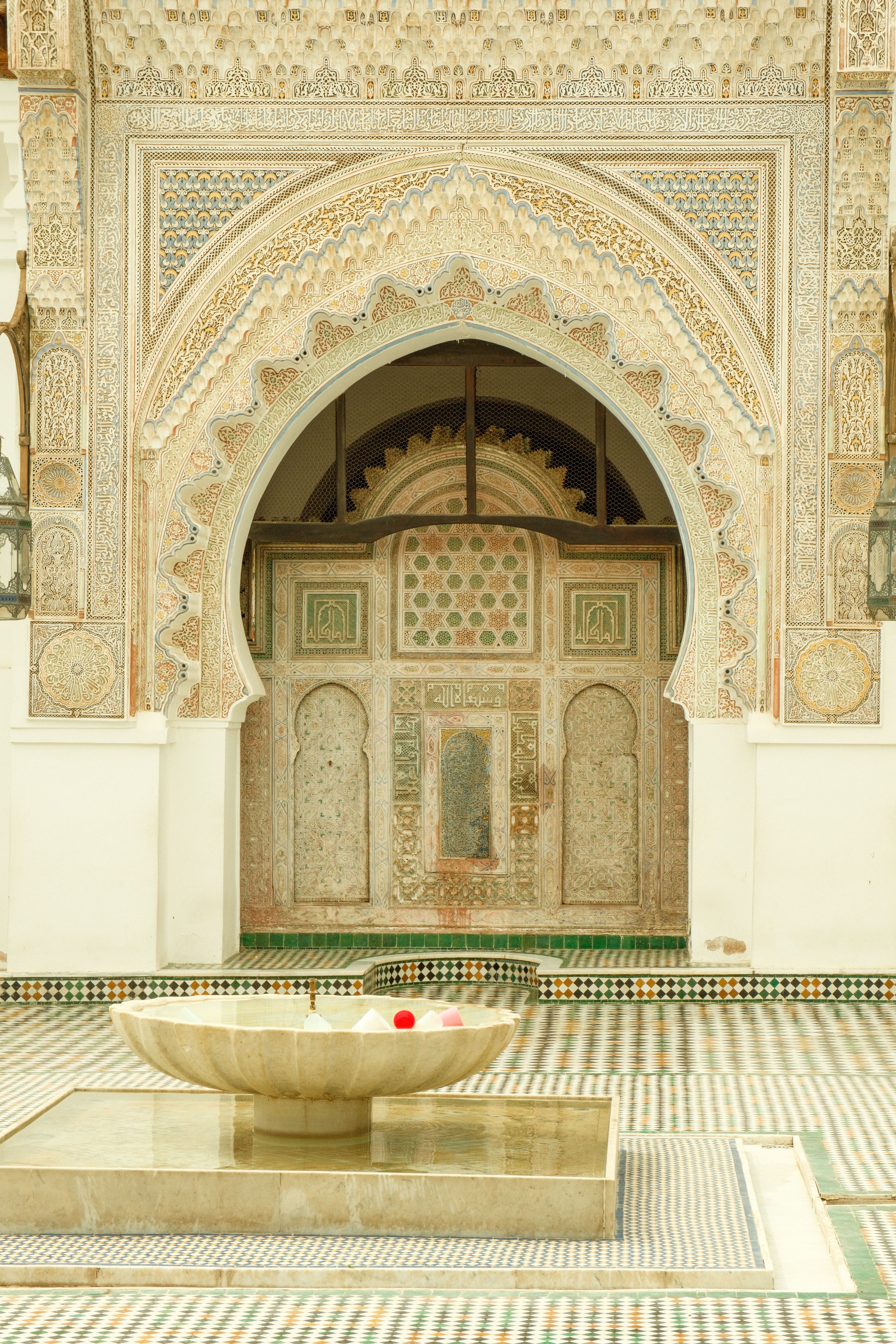 Intricate Moroccan courtyard in Fes — King Suite