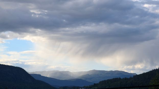 Captivating view of dramatic skies and mountain landscape in Telemark, Norway.