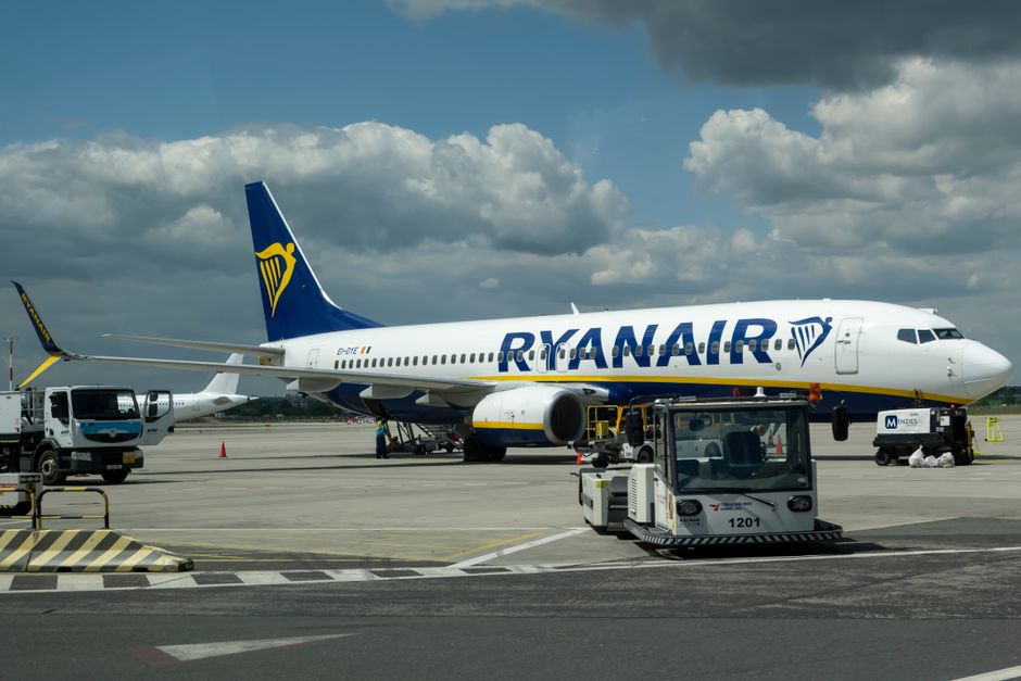 Ryanair aircraft parked at Kaunas Airport, Lithuania