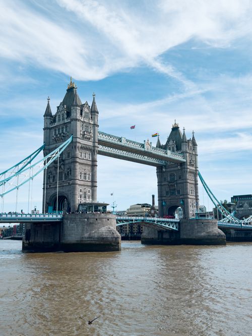 Free A stunning view of Tower Bridge in London over the Thames River on a clear day. Stock Photo