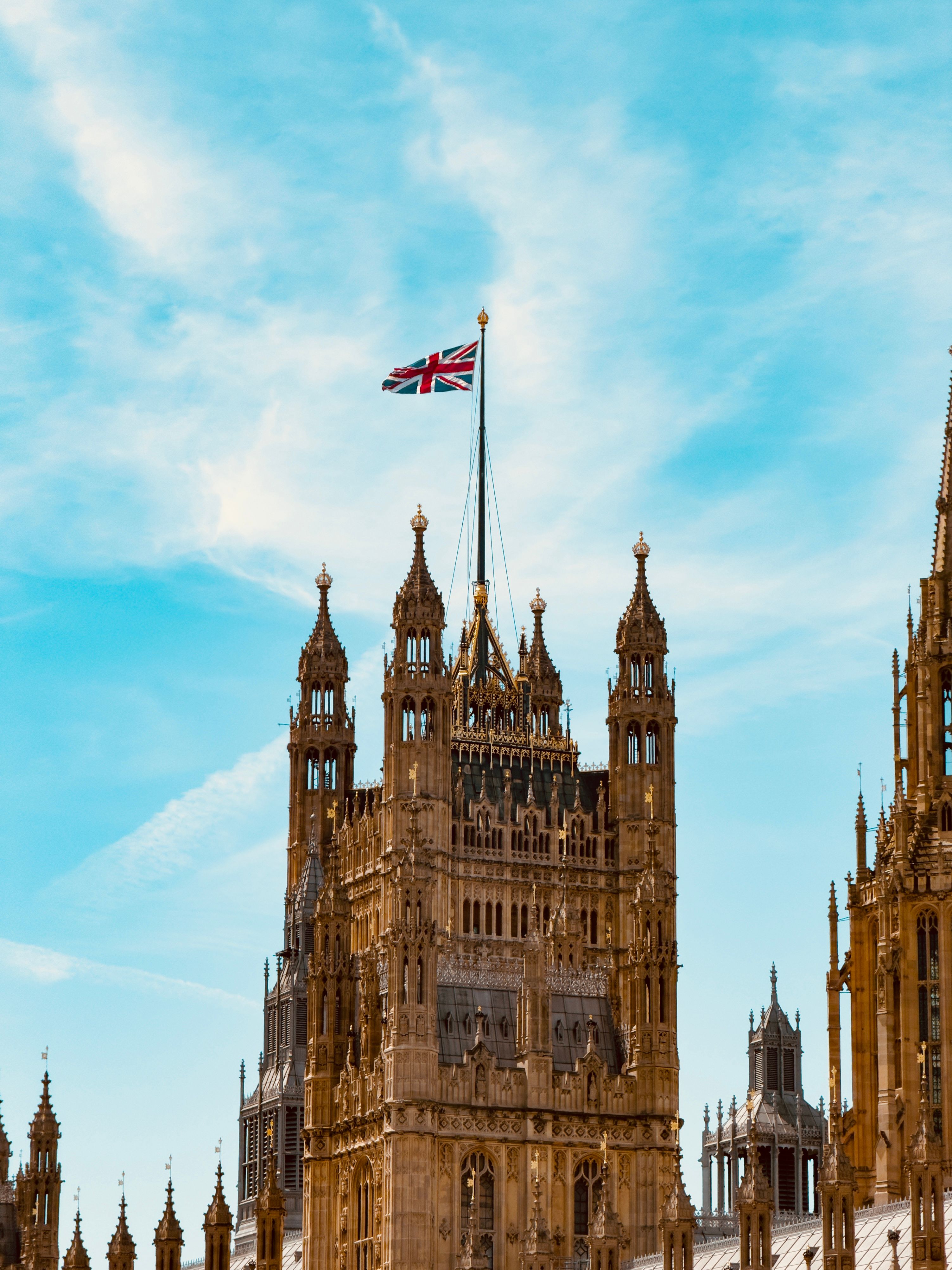 London's architectural marvel featuring the iconic Union Jack flying high.