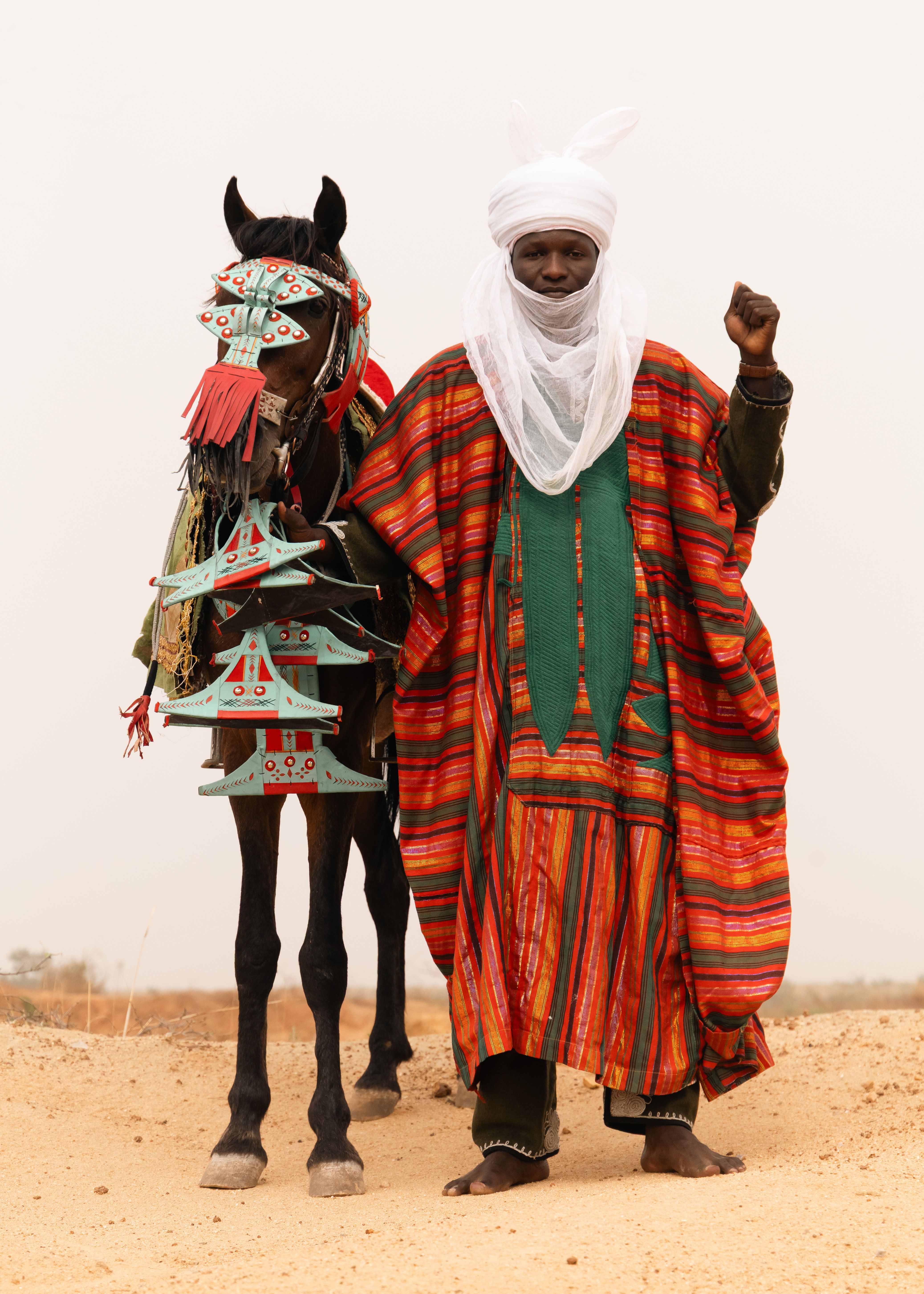 Traditional african horseman in vibrant attire, Mali