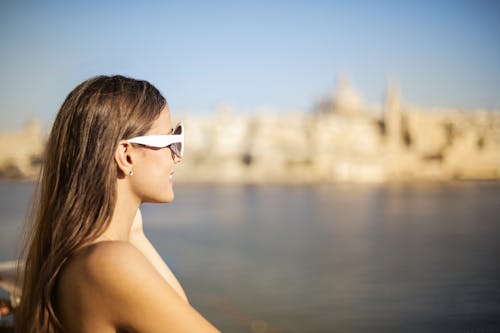 Woman Wearing White Framed Sunglasses