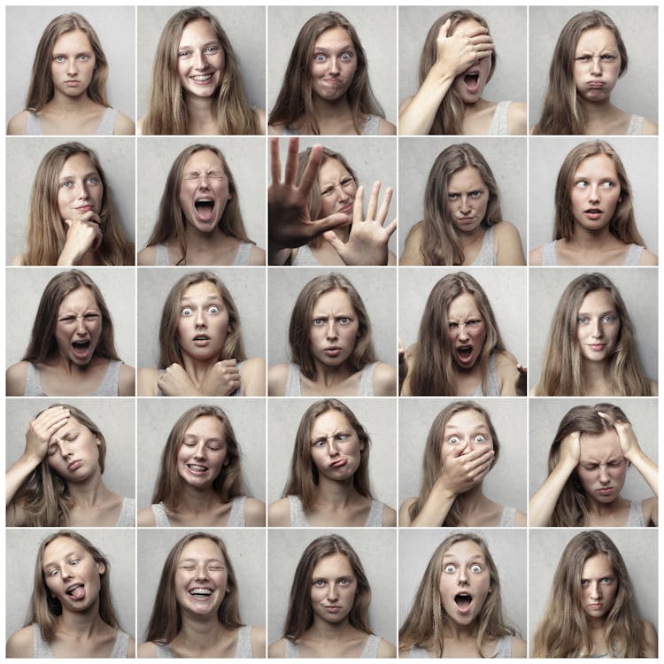 Woman having a variety of facial expressions showing feelings