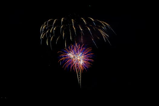 Colorful fireworks lighting the night sky, perfect for celebrations and holidays.