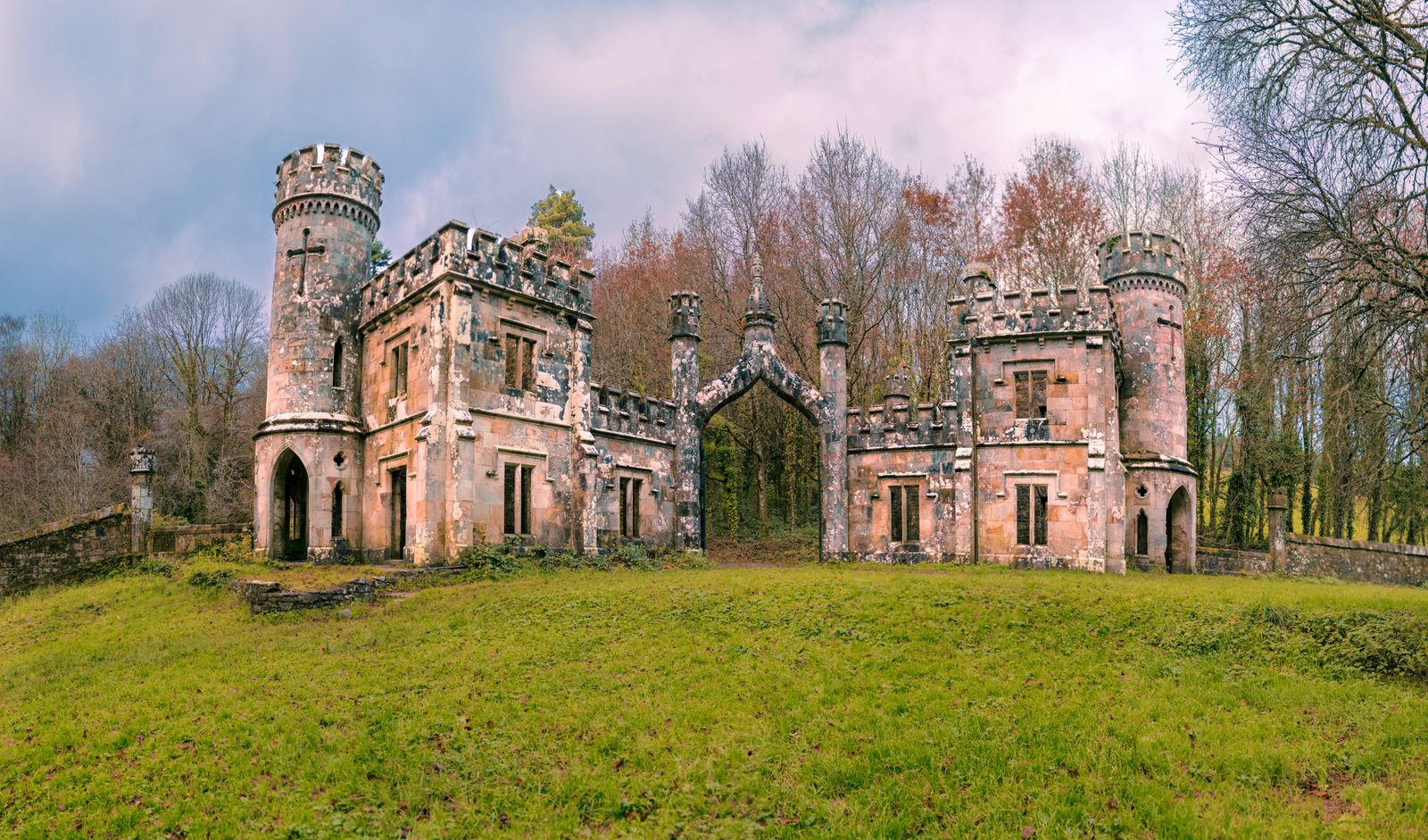 Historic Ballysaggartmore Towers nestled in the landscapes of County Waterford, Ireland