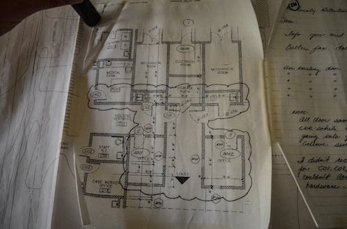 Free stock photo of blueprints, building, handwriting