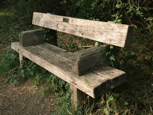 Free An aged wooden bench offers a rustic seating option in a natural forest environment. Stock Photo