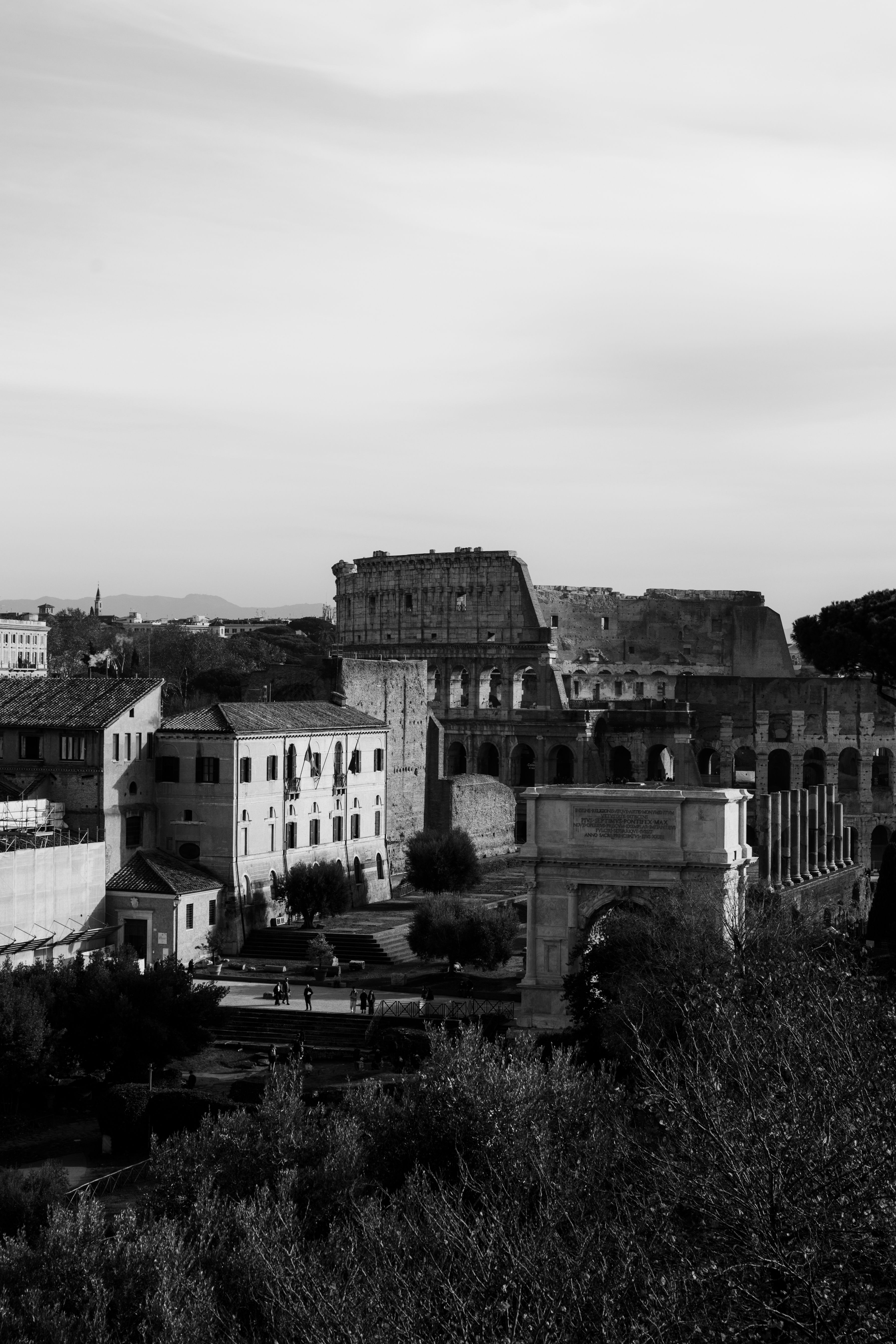 Iconic black and white photograph of the Colosseum in Rome, Italy, showcasing timeless architectural beauty.
